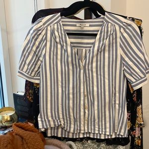 White and blue striped blouse - ctn/viscose top